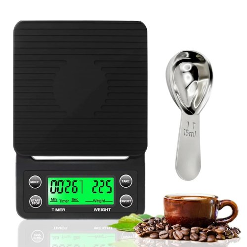 เครื่องชั่งกาแฟดิจิทัล 3กก./5กก. พร้อมตัวจับเวลา เครื่องชั่งครัวพกพาความละเอียดสูง 0.1ก. จอ LCD