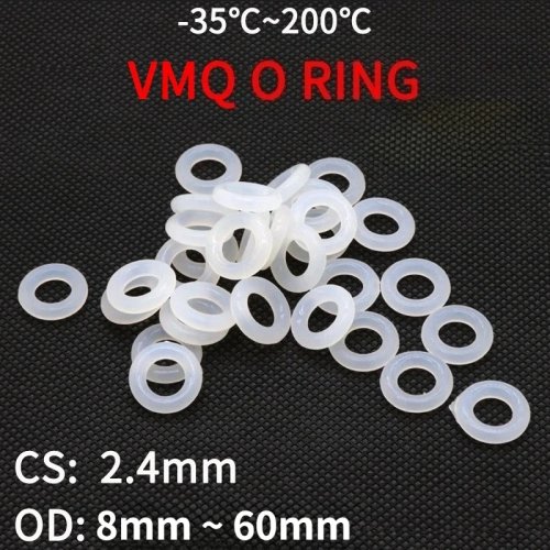 10-200개 VMQ 화이트 실리콘 O링 패킹, 두께 2.4mm, 외경 8~60mm, 식품용 등급, 방수