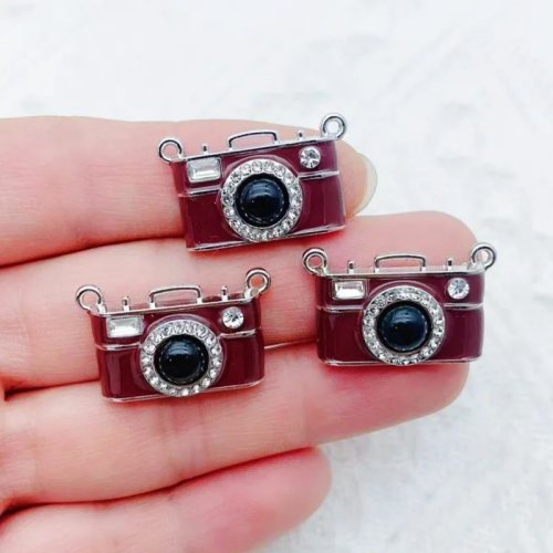10 chiếc Mặt Dây Chuyền Máy Ảnh Retro Màu Nâu Treo Đôi Thủ Công DIY Vòng Tay Dây Chuyền Móc Khóa Trang Sức