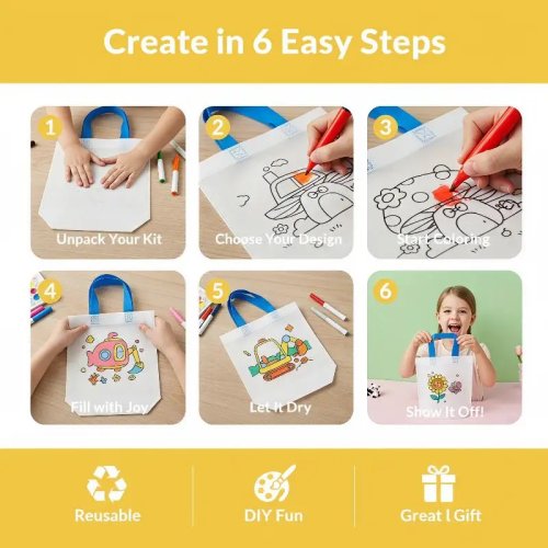 Tas Hadiah Hewan DIY yang Dapat Dipakai Ulang – Kit Kerajinan Melukis Pola Kosong untuk Anak, Souvenir Ulang Tahun & Kantong Penyimpanan