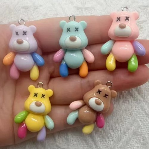 10 pendentifs en résine ours cartoon colorés pour DIY bijoux, boucles d'oreilles, porte-clés