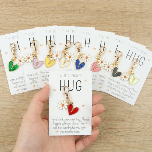 Set de 9 Llaveros de Corazón con Tarjetas de Agradecimiento - Recuerdos para Fiestas, Bodas, Regalos para Maestros, Accesorios de Moda