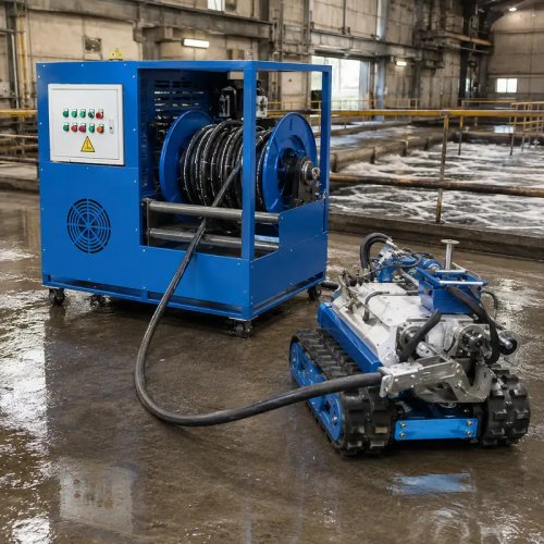 Robot de limpieza subacuática compacto para mantenimiento de plantas de tratamiento de aguas residuales, máquina de dragado robótica con orugas de goma
