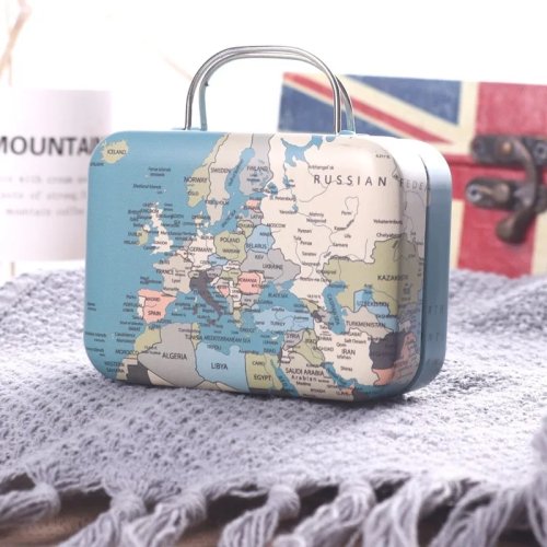 1PC Kotak Permen Mini Koper – Kotak Hadiah Timah Kecil Persegi Panjang dengan Tutup Engsel, Wadah Penyimpanan Koin untuk Travel, Pesta & Pernikahan