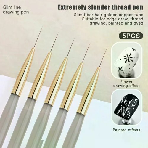 Bộ 5 cọ nail art đầu mảnh cán acrylic để DIY vẽ đường kẻ, sọc, hoa với gel UV