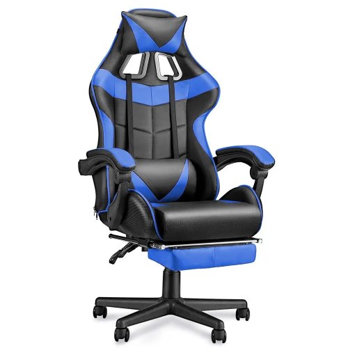 ゲーミングチェア フットレスト付き 人間工学設計のPCチェア ランバーサポート付き 調節可能なハイバックリクライナー 大人用 レーシングスタイル