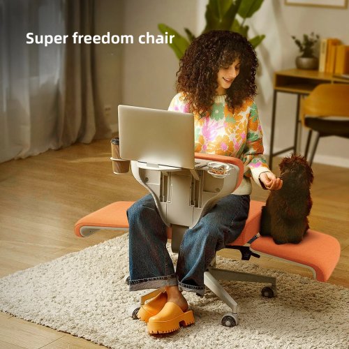 Modern 2-in-1 Lounge Chair with Integrated Laptop Desk, Ergonomic Computer Chair for Bedroom, Swivel Sofa with Cup Holder & Wheels