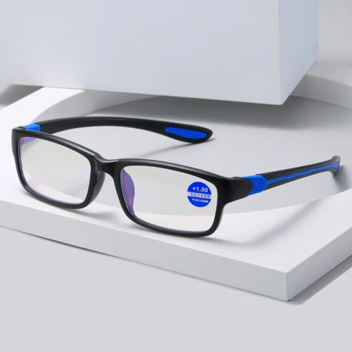 Lesebrille für Herren Damen, Sport Anti-Blau-Licht, schwarzes/graues PC-Gestell, +1,00 bis +4,00