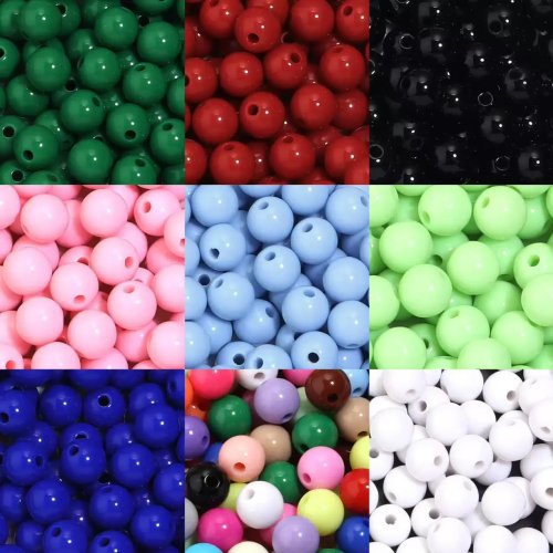 10-100 pezzi 6-20mm Perle in Acrilico Tonde Colore Solido, Perline Distanziali per Bigiotteria Fai da Te Bracciale Collana