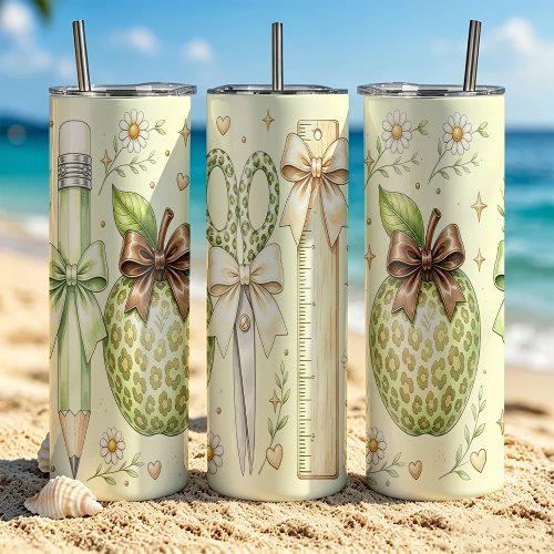 590ml 二重構造ステンレス製スキニータンブラー ストロー＆フタ付き 水彩ステーショナリー柄 トラベルコーヒーマグ ギフト