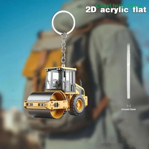 Легкий брелок із мультяшною будівельною технікою – 2D екскаватор, навантажувач, трактор, коток і вантажівка, подарунок на свято
