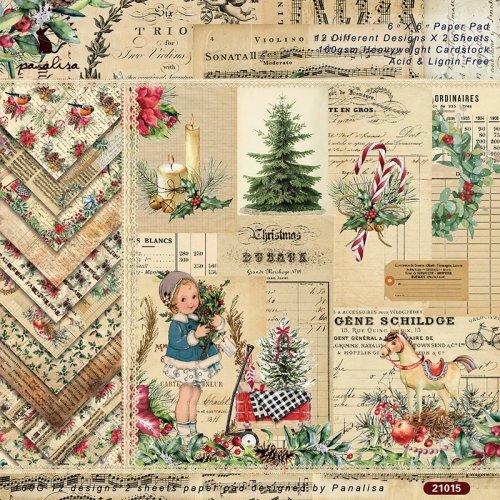 KSCRAFT 12 Sheets Vintage Christmas Scrapbooking Paper Pad, DIY Origami Background Paper for Card Making & Crafts
