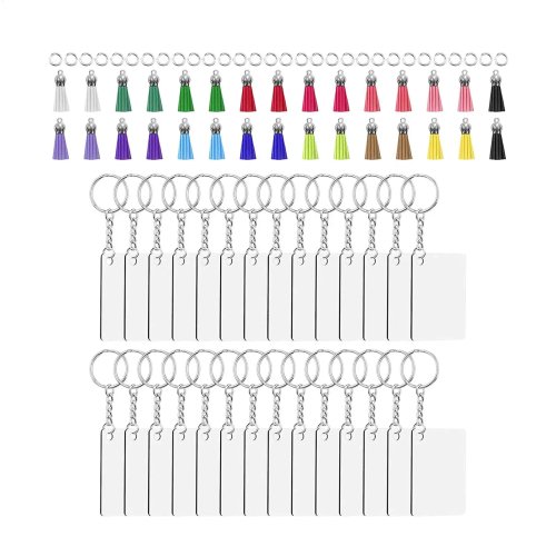 Porte-clés Vierges pour Sublimation - Rectangulaires, Double Face, avec Anneaux et Pompons pour Loisirs Créatifs