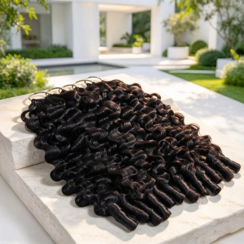 버미즈 컬리 페더 크로셰 인모 익스텐션 12A 내추럴 블랙 노트리스 사전 분리 경량 재사용 가능