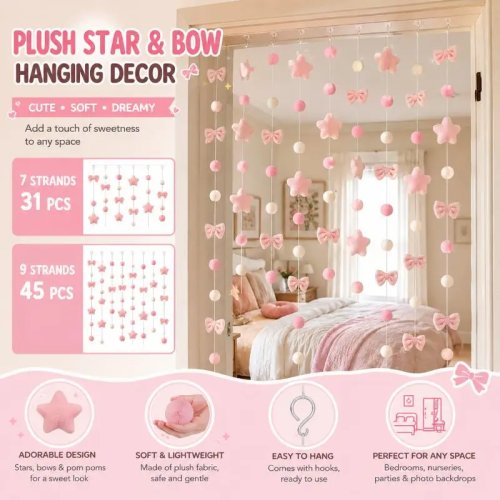 Decorazione appesa a cuore in peluche rosa riutilizzabile, 26 pezzi morbidi e soffici con corde gratis per matrimonio, compleanno, decorazione parete casa