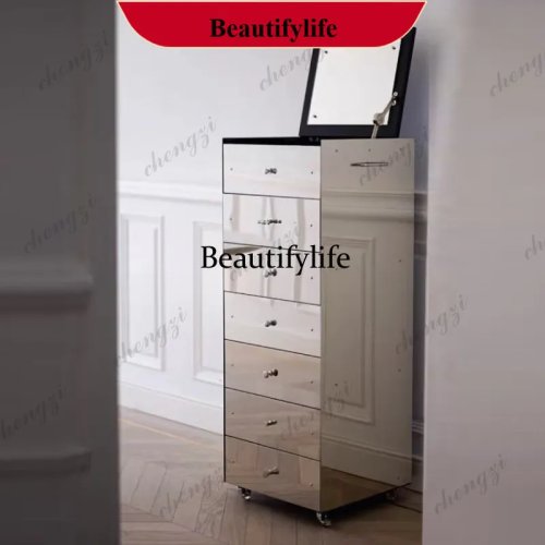 P182 Italian Light Luxury Chest, High-End Stainless Steel Mirror Drawer Cabinet, Modern Simple Art