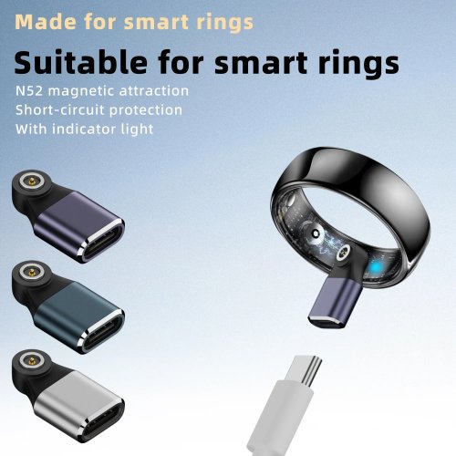 Type-C to Smart Ring Charging Adapter with Round Magnetic Connector, Compatible with Smart Ring Chargers