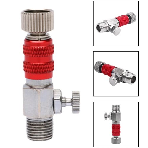 Adaptateur raccord rapide pour aérographe 1/8 avec valve de régulation de débit en métal pour tuyau de compresseur - Argent/Rouge