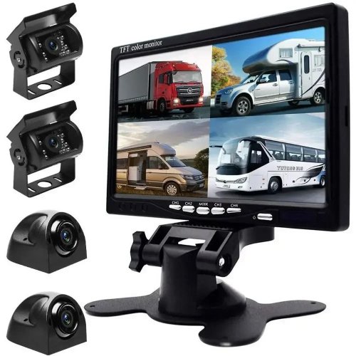 Hệ thống camera lùi cho xe RV - Màn hình 7 inch 4 chia, tầm nhìn ban đêm, IP68 chống nước, giám sát đỗ xe, có dây