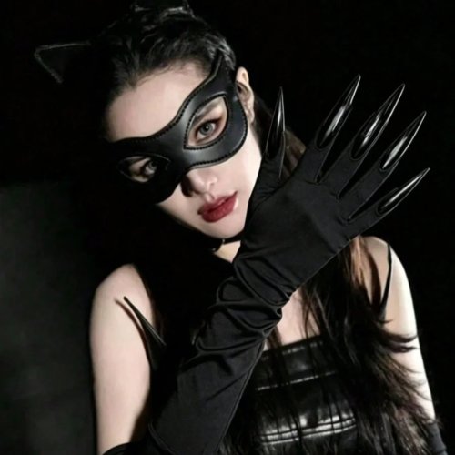 Zwart oogmasker & handschoen met lange klauwen cosplayset, retro imitatieleer halfgezichtsmasker, gothic party kostuumaccessoires voor Halloween