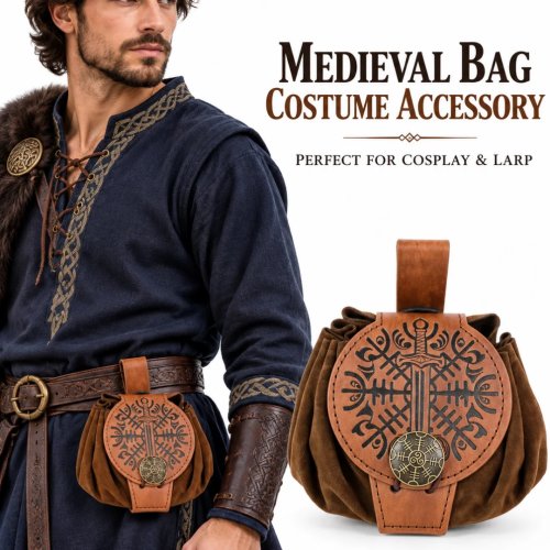 Sac banane médiéval en cuir PU pour Halloween, sac ceinture vintage à rivets pour déguisement cosplay