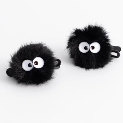 かわいい黒いファー付きヘアクリップ レディース用 – カートゥーン 大きな目 ヘアピン、女の子向けのかわいいサイドクリップ