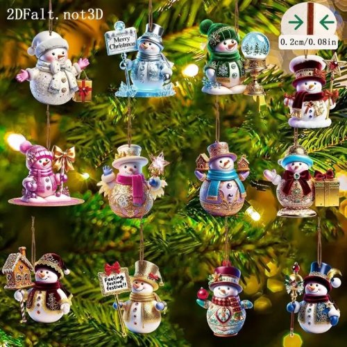 クリスマス スノーマン 木製 オーナメント 12個セット 2Dフラット 吊り下げペンダント 可愛い クリスマスツリー 家 パーティー 飾り