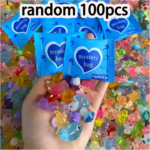 100 chiếc Mô Hình Động Vật Mini Phát Sáng Hộp Mù 3D Squishy Resin cho Người Lớn Trang Trí DIY Quà Tặng