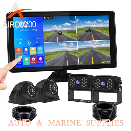 Airow Monitor Dashcam AHD 1080P Impermeable Cámara Frontal Trasera para Camión Remolque Autobús Casa Rodante Inalámbrico CarPlay Android