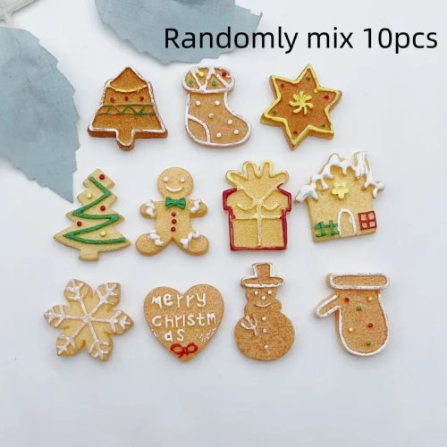 10pcs Hiasan Resin Kue Jahe Natal, Flatback Snowman & Rumah Pohon untuk DIY Perhiasan & Scrapbook