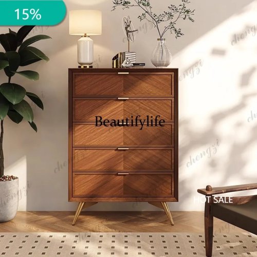 X173 Cómoda em madeira maciça moderna de luxo leve – Armário decorativo com gavetas para sala e quarto