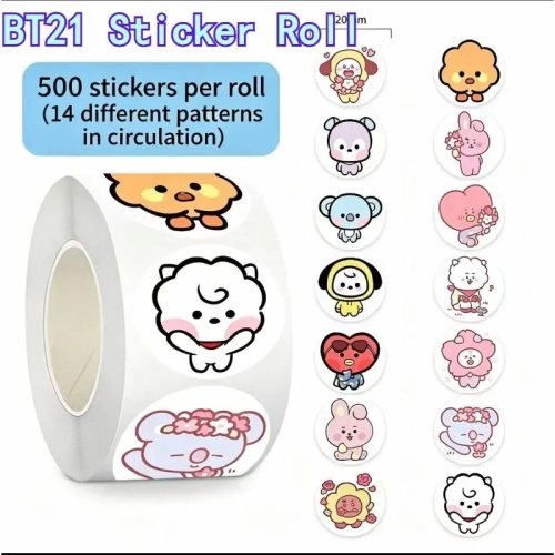 500 สติกเกอร์ BT21 น่ารัก การ์ตูน Merch ไอดอล K-Pop สำหรับ DIY เคสโทรศัพท์ สแครปบุ๊ก ตกแต่ง