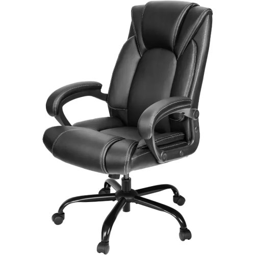 Cadeira de escritório executiva em pele sintética preta resistente à hidrólise com apoio ergonómico e almofada de molas