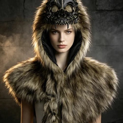 Mittelalterliche Kunstfell-Wolfsschädel-Mantelhaube – Krieger-Cosplay-Schulterumhang & Party-Kopfbedeckung