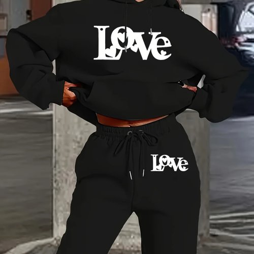 2026 Nuevo Conjunto de 2 Piezas para Mujer Sudadera y Pantalón con Estampado de Letras Manga Larga Casual Conjunto Deportivo Jogging