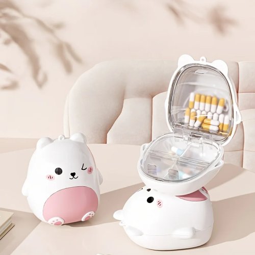 Hộp Đựng Thuốc Hình Gấu Di Động Có Ngăn Kín