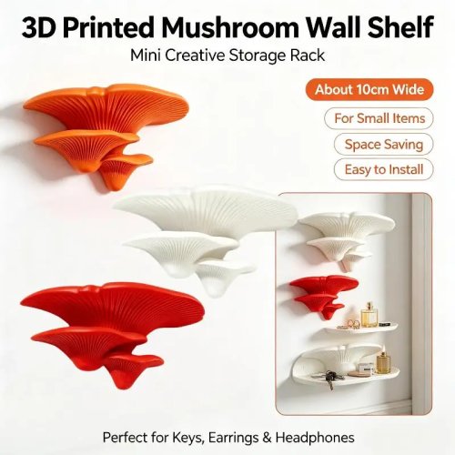 Decoração de Parede Cogumelo 3D, Suporte Multifunções, Organizador Fofo