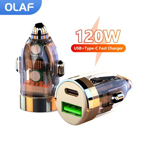 Cargador de auto 120W con anillo de tracción, carga rápida QC3.0 PD USB Tipo C, adaptador para iPhone Xiaomi Samsung Huawei