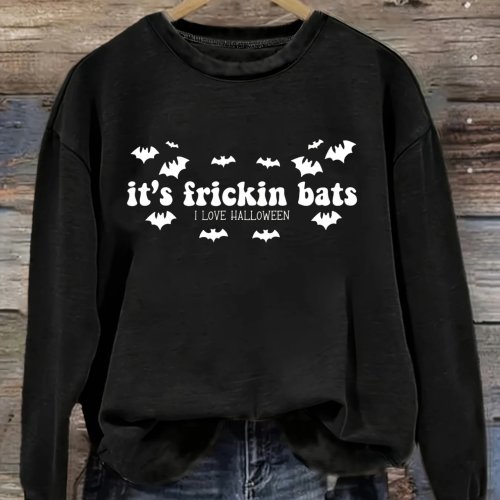 여성 캐주얼 긴팔 크루넥 티셔츠 – It's Frickin Bats 할로윈 프린트, 루즈핏, 세탁기 사용 가능, 봄·가을·겨울용 상의