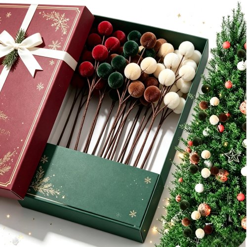 Trang trí cây thông Noel bằng bóng xốp nhung, phụ kiện treo cành cây, bó hoa, nhà cửa, tiệc và năm mới