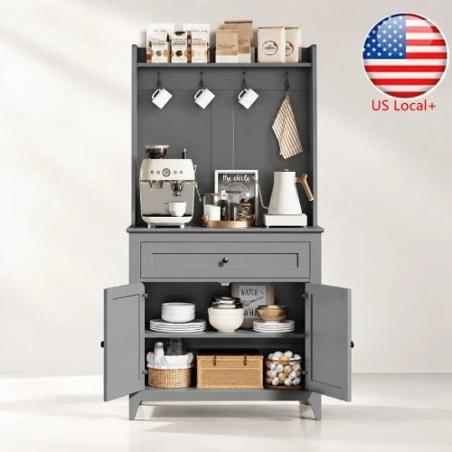 63-Inch Sideboard Buffet Cabinet for Dining Room Storage, Grey Engineered Wood, Soft-Close Drawers & Doors