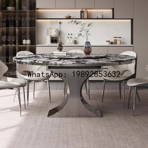 H5.18 Extendable Round Marble Dining Table with Rotating Center – Ideal for Small Spaces