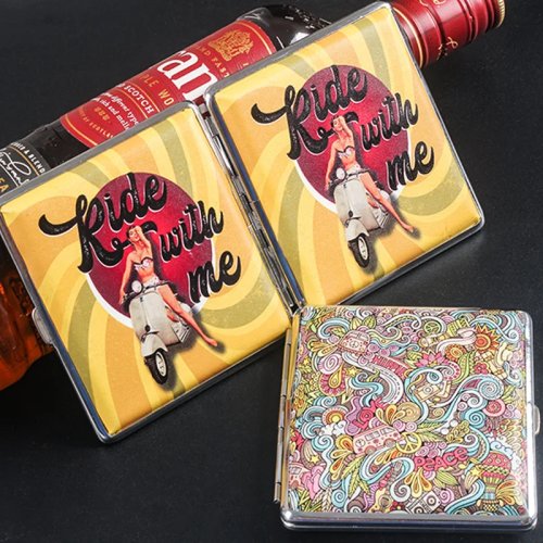 Pitillera metálica para 20 cigarrillos para mujer – Caja de almacenamiento de puros de bolsillo con banda elástica, regalo