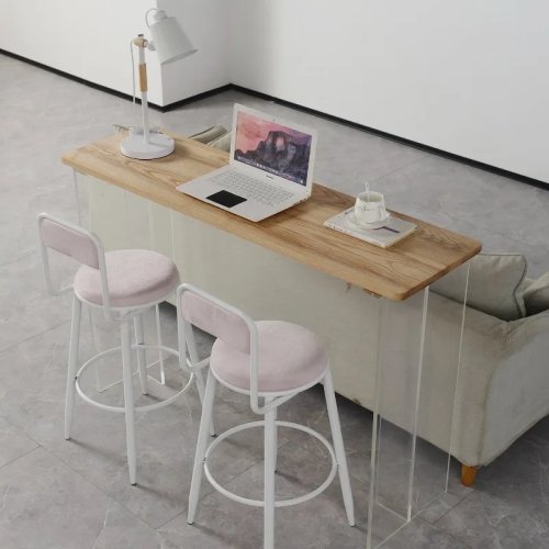 Mesa de bar nórdica de acrílico y madera maciza – Separador moderno para sala, diseño flotante transparente, mueble para hogar