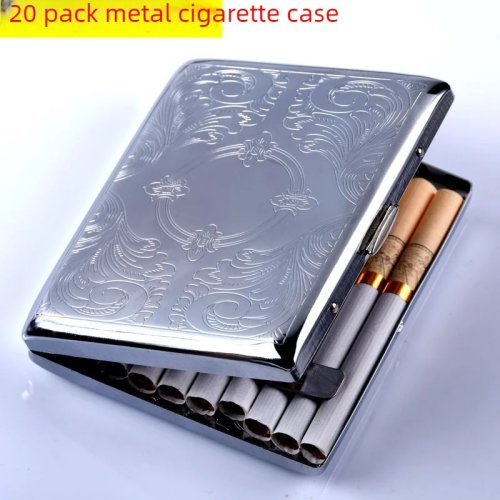 Hộp đựng thuốc lá kim loại di động 20 điếu, nắp mở tự động, quà tặng nam sáng tạo cá nhân hóa