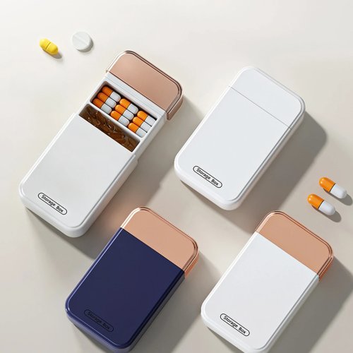 Premium Mini Tragbare Reise Pillendose Organizer - 4 Fächer für Medikamente Vitamine Fischöl
