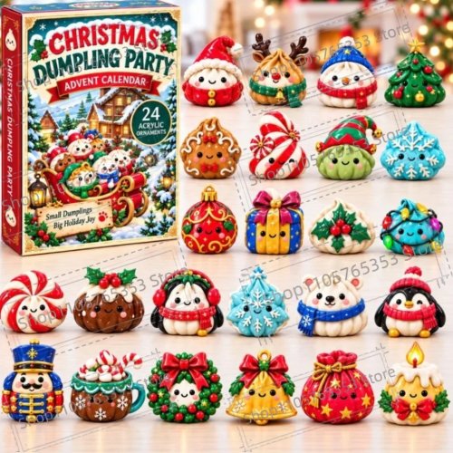 Calendrier de l'Avent Dumpling Noël 2026 – Compte à rebours 24 jours, cadeau surprise mystère, pendentif décoratif pour sapin de Noël