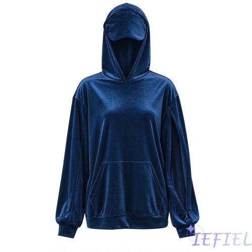 Hoodie Adaptif Dialisis Wanita Bahan Beludru Resleting Lengan Panjang dengan Kantung & Masker Mata