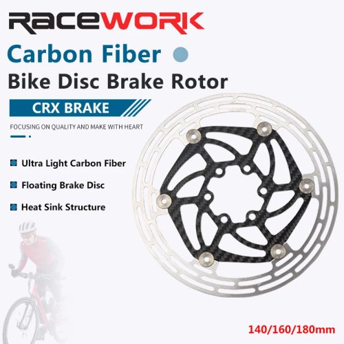 Disco de freno para bicicleta RACEWORK de fibra de carbono - MTB/Ruta Ultralight 6 tornillos Floating Rotor 140/160/180 mm