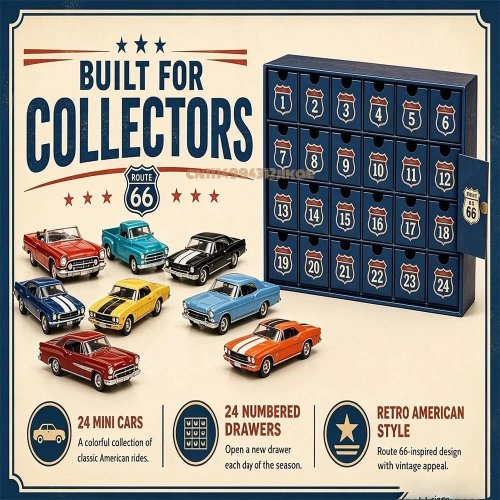 Адвент-календар Classic American Cars 2026 – 24 дні до Різдва з колекційним набором вінтажних литих машинок